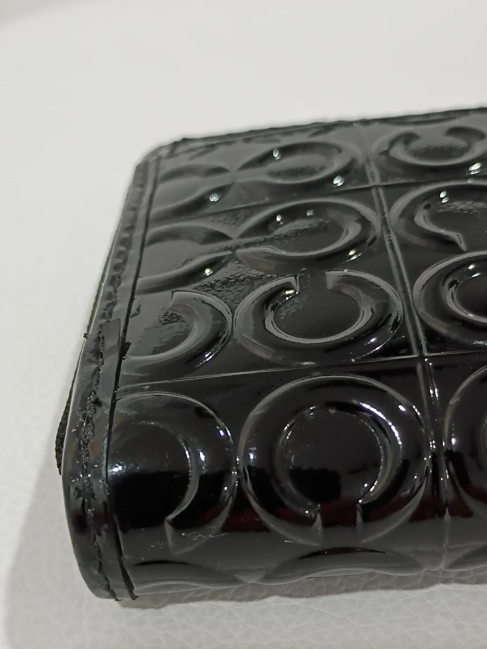 Coach Julia Black Patent Quilted Zip Wallet with Silver Logo And Embossed OP Art